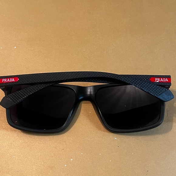 Prada PS 02ZS Men's Rectangular Polarised Sunglasses Black/Red - Picture 2 of 15